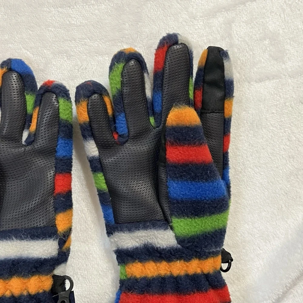 Lands' End Fleece Gloves Kids Size SMALL EZ-Grip Rainbow Stripes Gathered Wrist